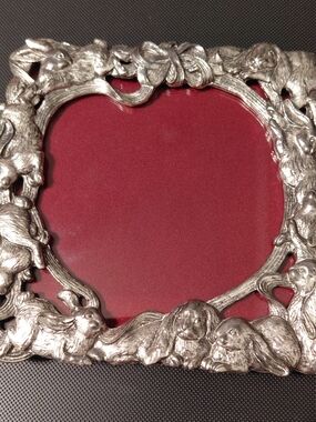 Arthur Court Silver Bunny Picture Frame with Red Mat
